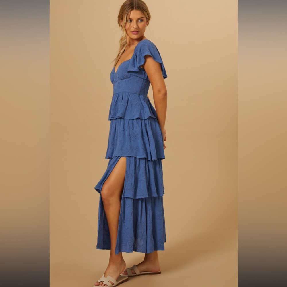 Blue floral printed dress (worn to wedding)